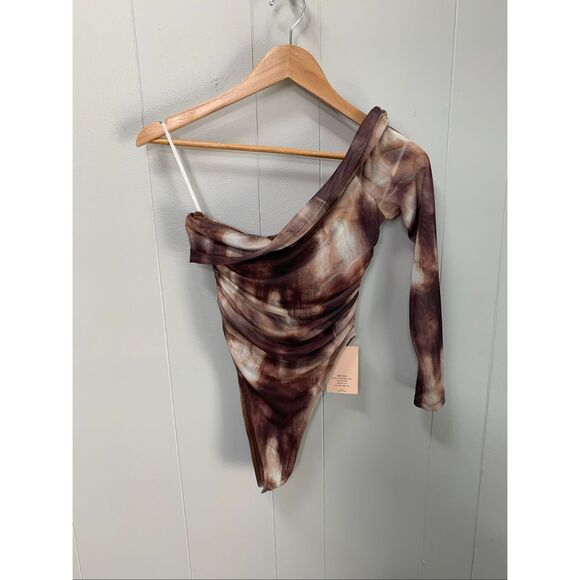 SHEIN BAE Women's Summer Tie Dye Printed Asymmetrical Collar Ruched Slim Fit Bod - Picture 3 of 8